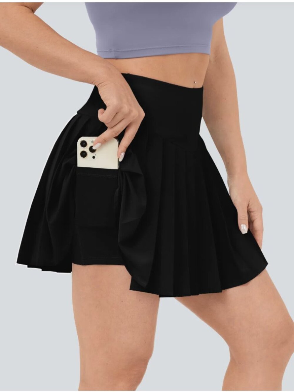 HALARA Breezeful High Waisted A-Line Pleated Skort w/Pocket Size L - Black NWT - Picture 6 of 8
